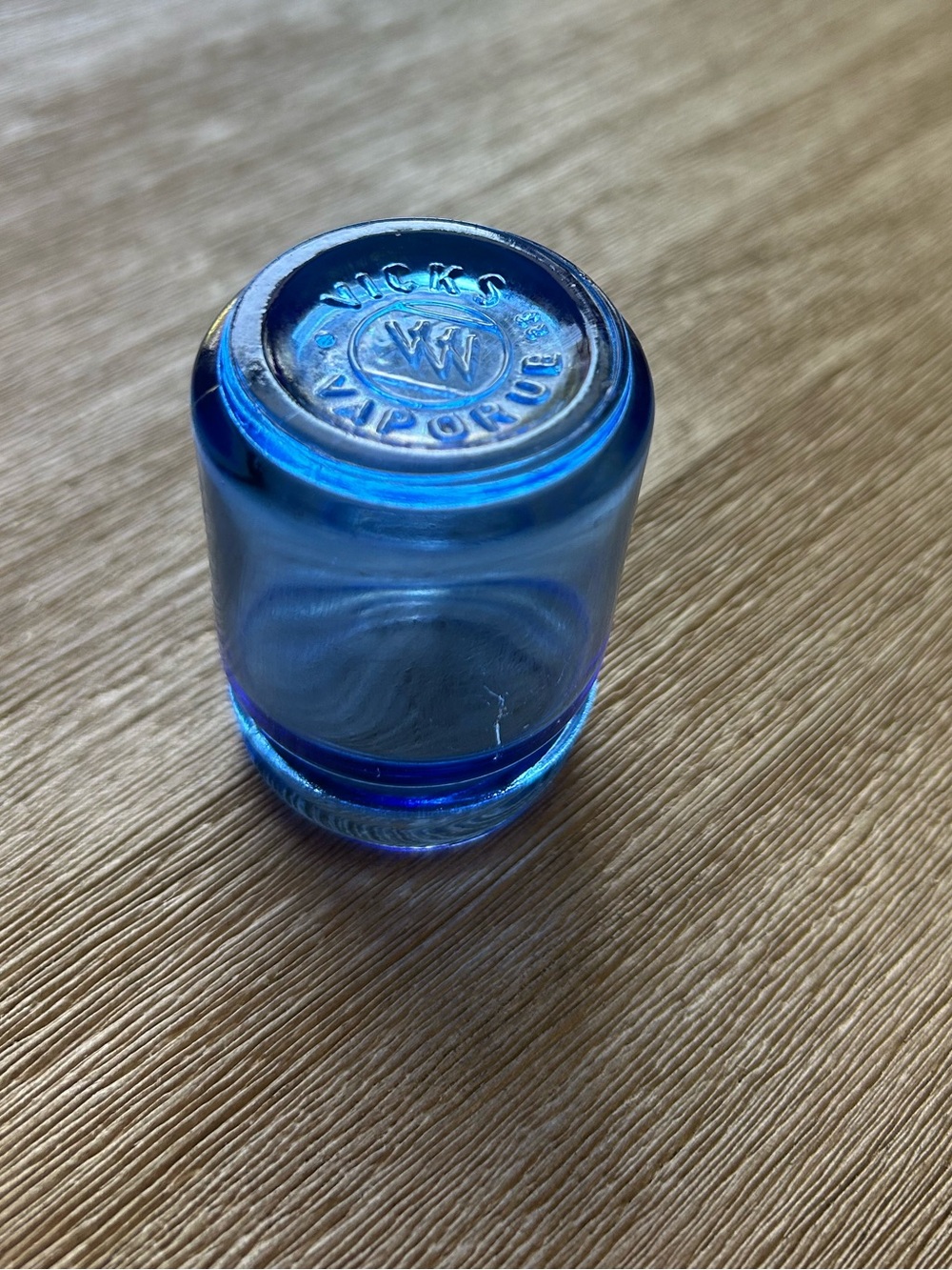 Discounted! Antique Vicks Vaporub Blue Glass Jar w/Chip on rim